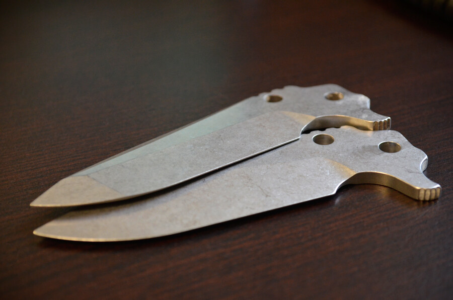 Two finished beveled knife blanks